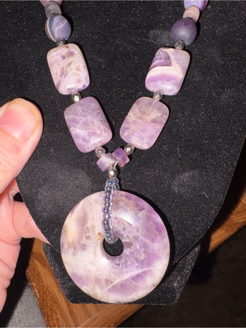 Hand Crafted Chevron Amethyst Pendant Necklace - Picture 2 of 3